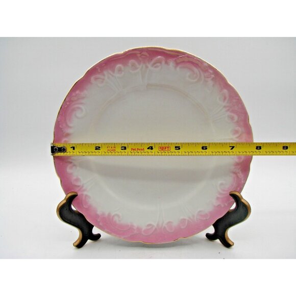 Plate 8" Pink Floral Trim Embossed Gold Edging Trim 1960s Replacement Ironstone? - Picture 9 of 10